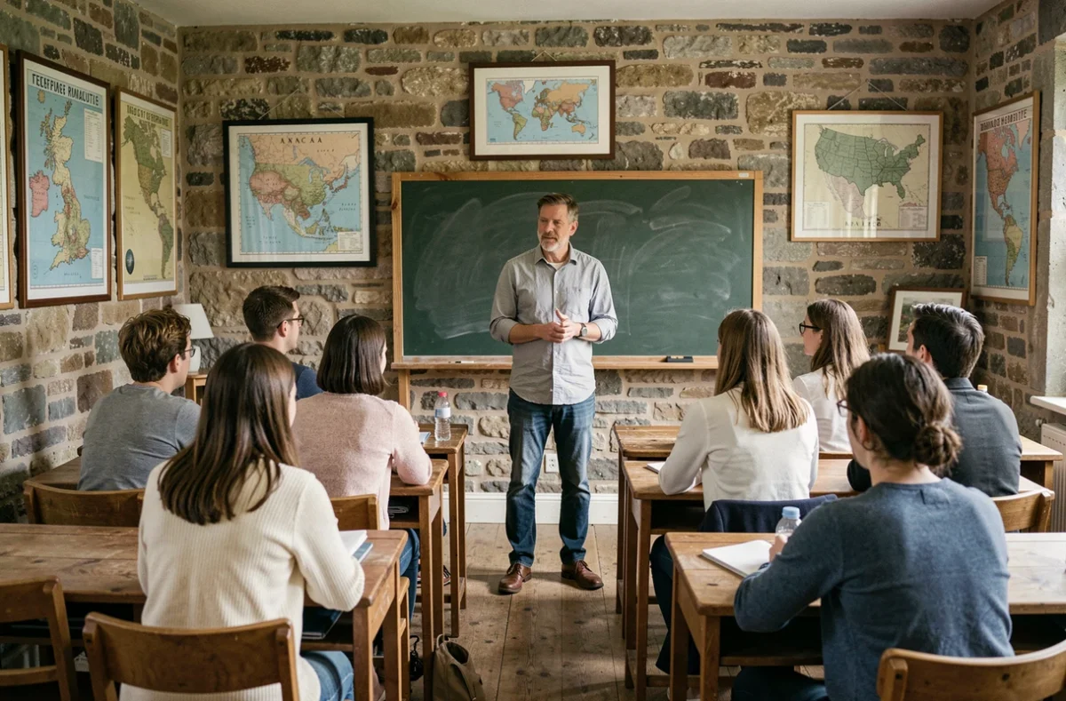 Enseignant britannique animant un cours d'anglais pour adultes au British American Institute de Nantes