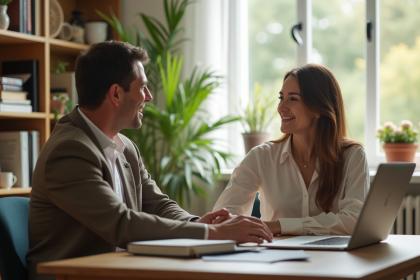 Coach de vie en entretien dans un bureau lumineux