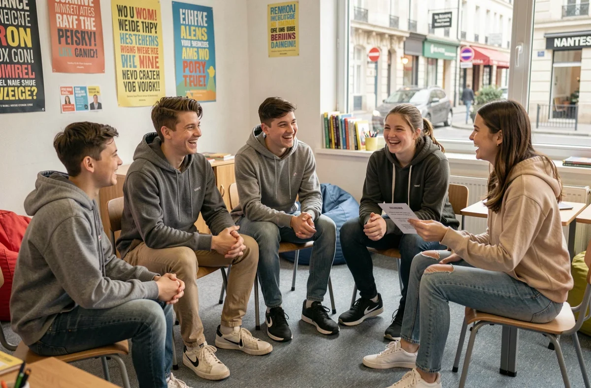 Groupe d'adolescents en cours d'anglais dans un centre jeunes à Nantes pour Cours Ado