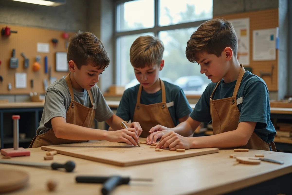 Groupe d'élèves de SEGPA réalisant un atelier pratique en salle de technologie au collège