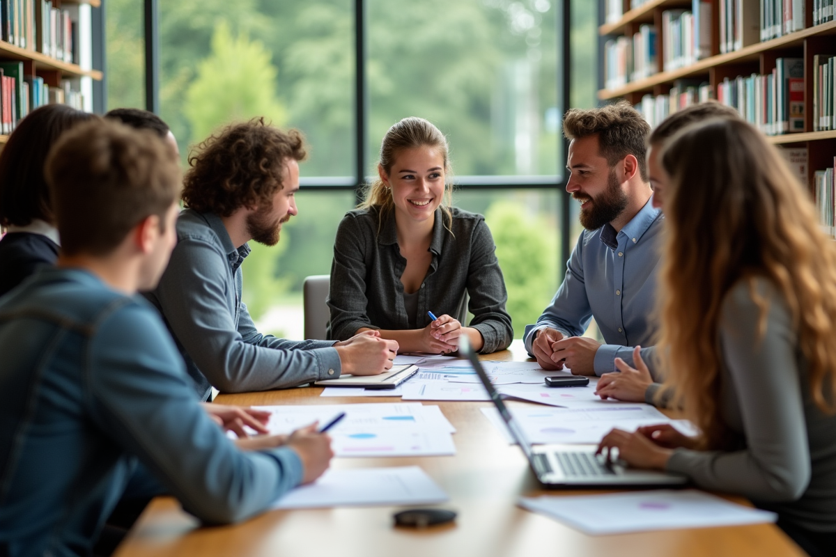 Groupe de jeunes chercheurs collaborant autour d