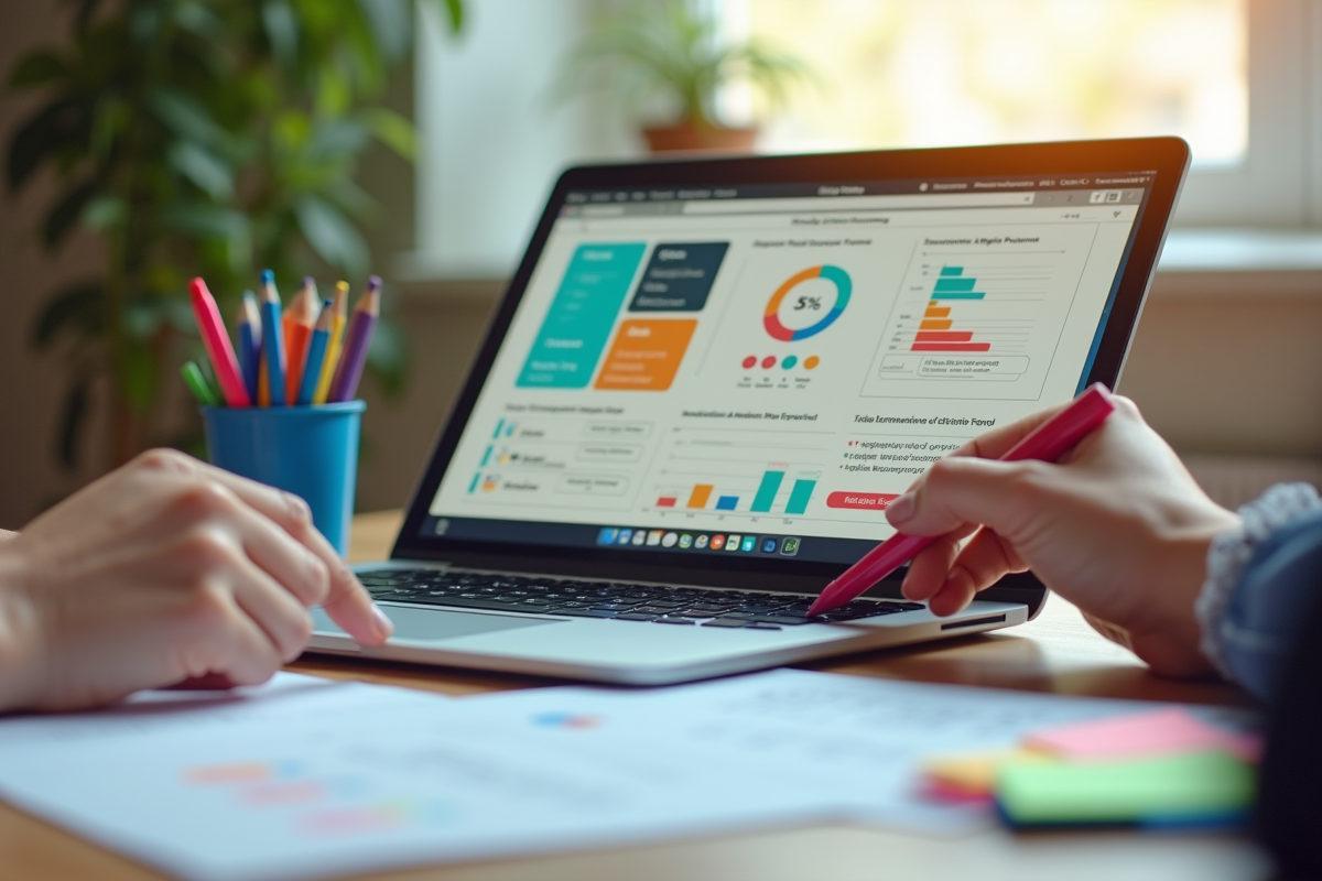 Espace de travail avec ordinateur et outils d evaluation