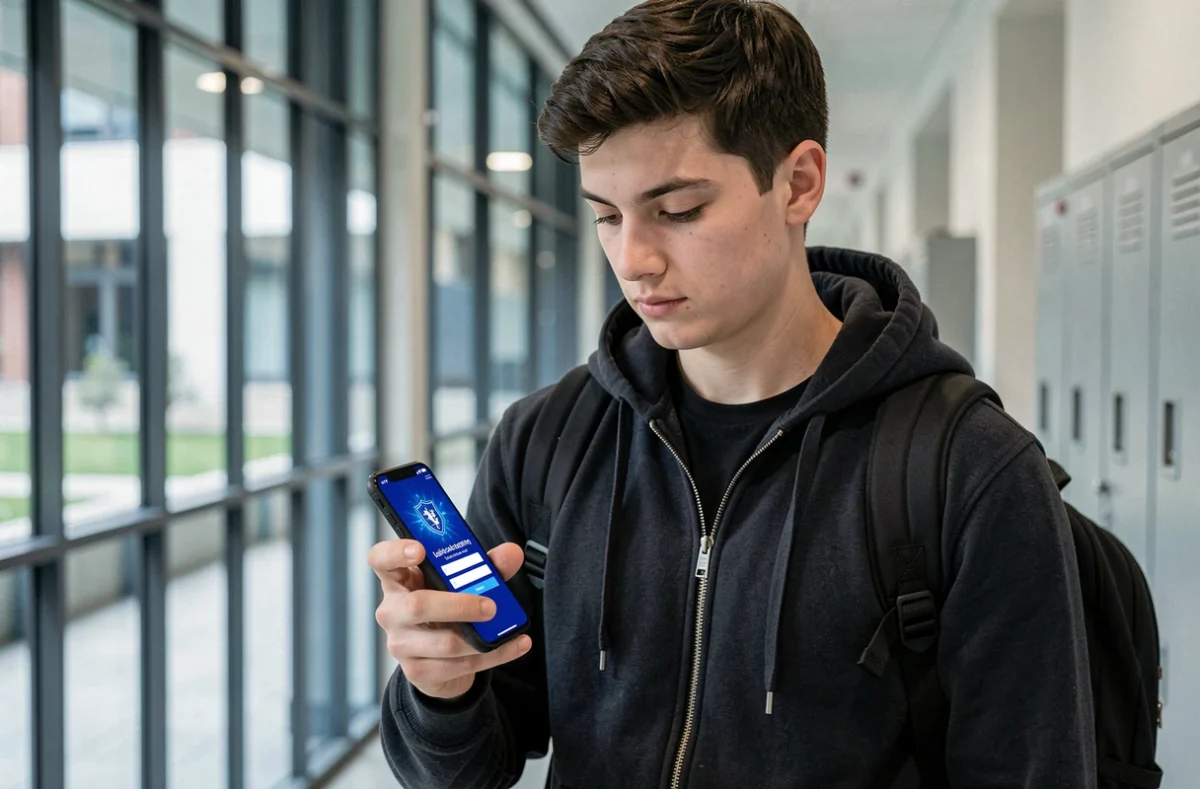 Étudiant utilisant son smartphone pour s'authentifier sur l'ENT de son université