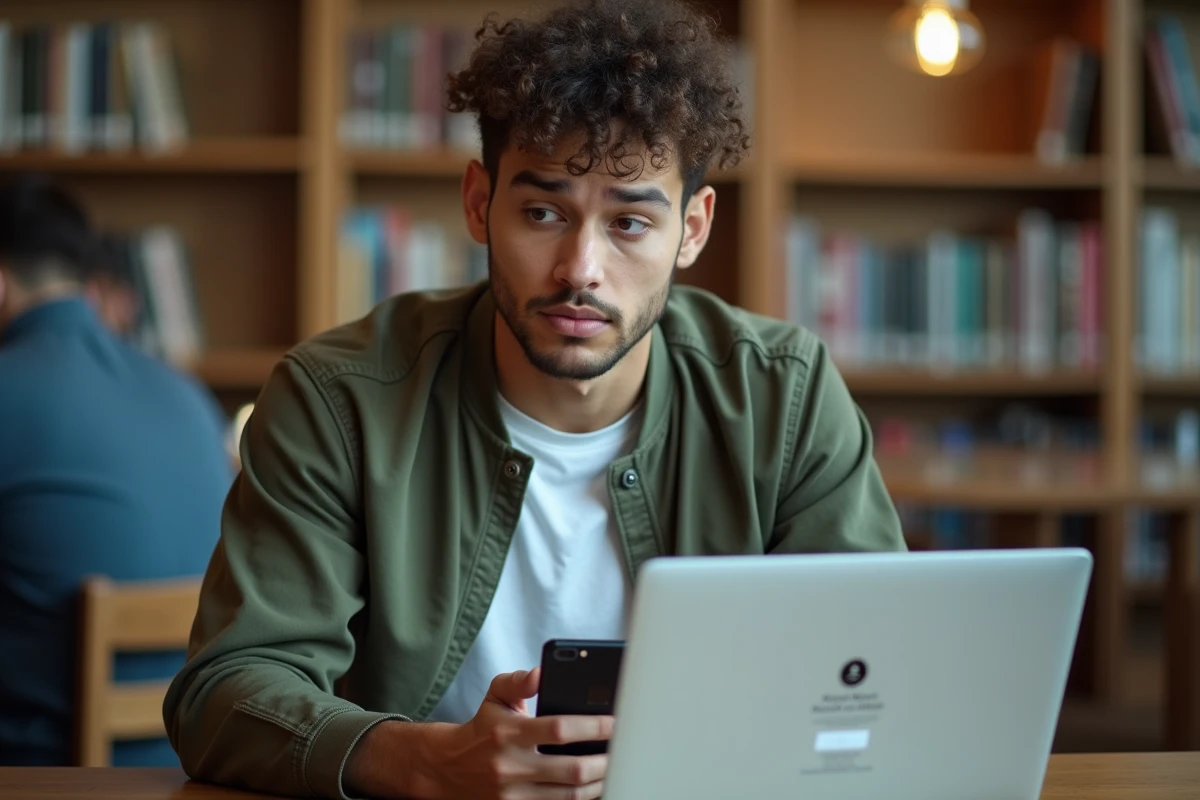 Étudiant confronté à un problème de connexion à la messagerie de l'académie Aix-Marseille dans une bibliothèque