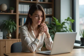 Femme au bureau à domicile en tenue décontractée