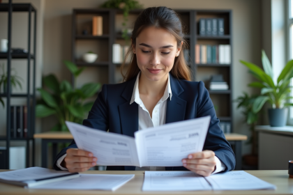 Jeune femme en finance dans un bureau moderne