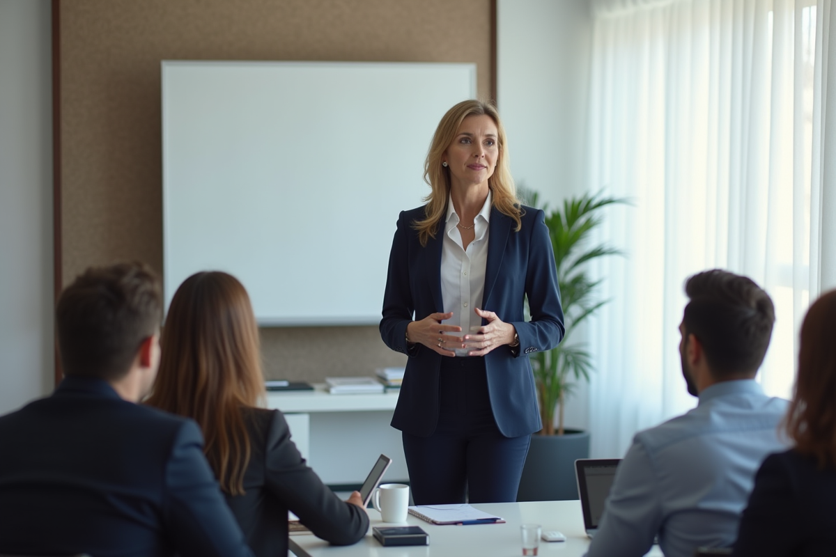 Femme confiante donnant une présentation en formation
