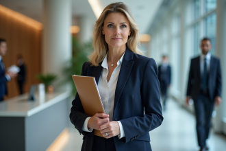 Femme confiante en milieu professionnel dans un bureau moderne