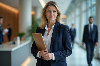 Femme confiante en milieu professionnel dans un bureau moderne