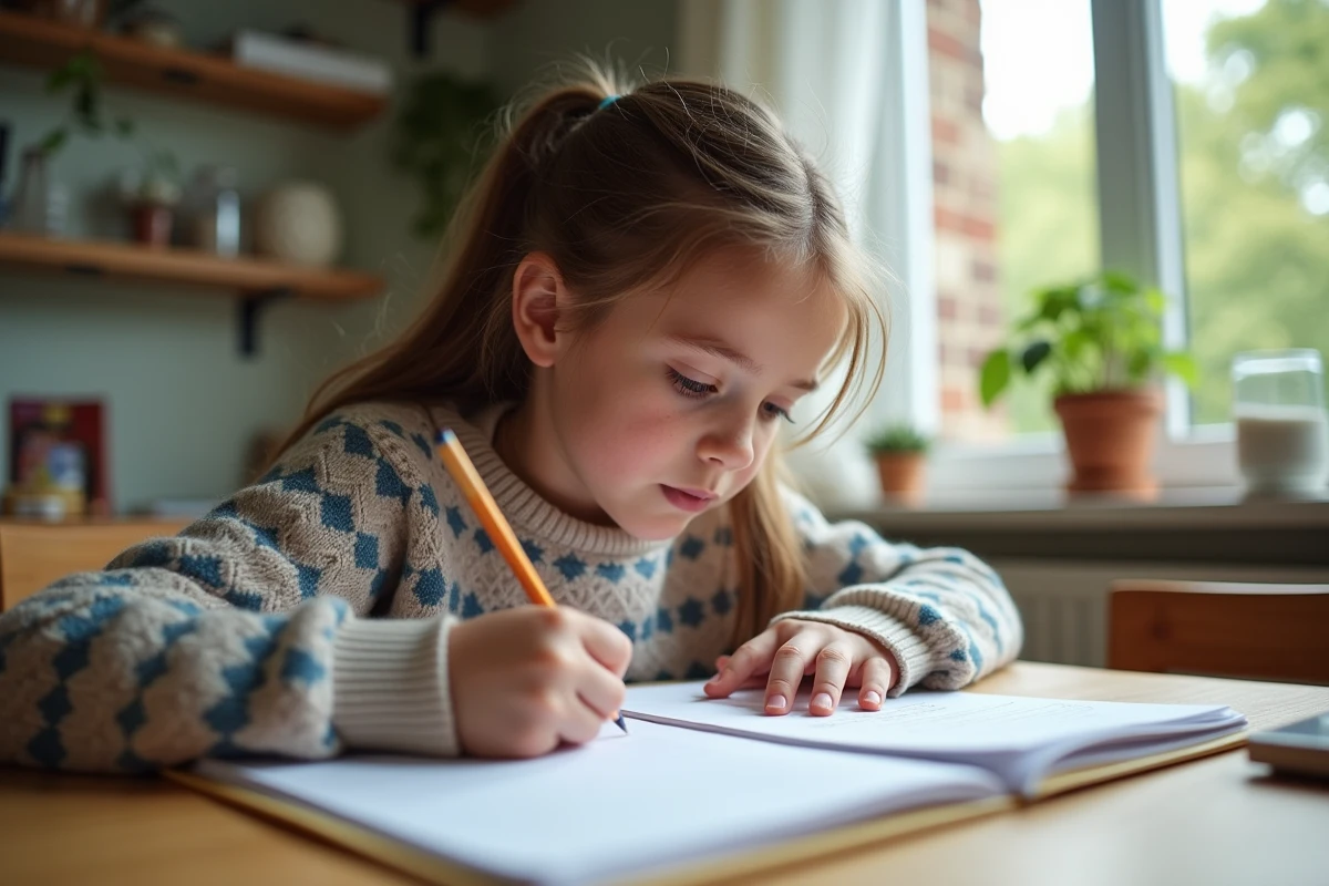 Fille de 12 ans pratique le passé simple à la maison