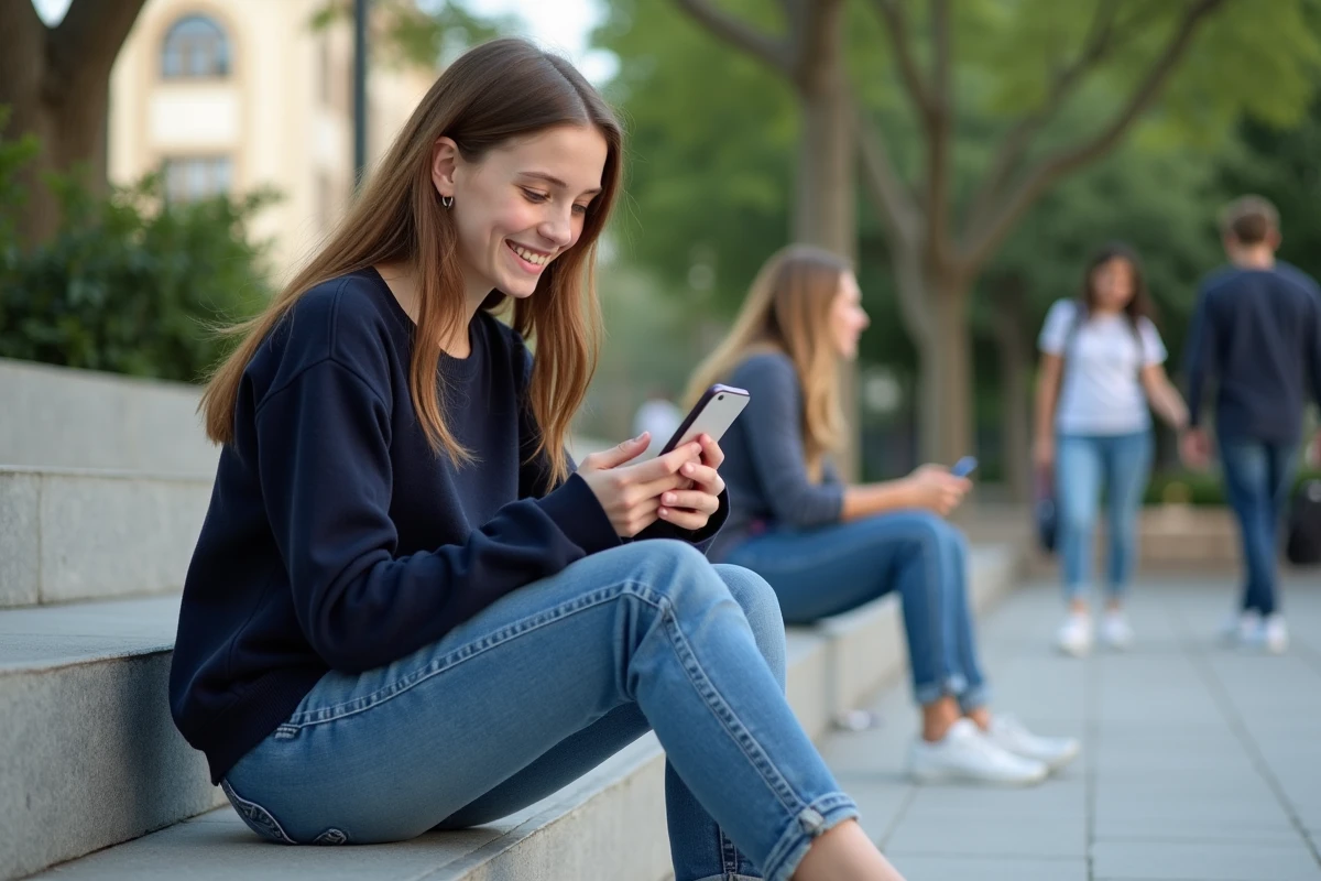 Fille souriante vérifiant ses résultats d