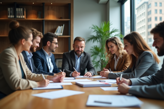 Groupe divers de professionnels collaborant en réunion