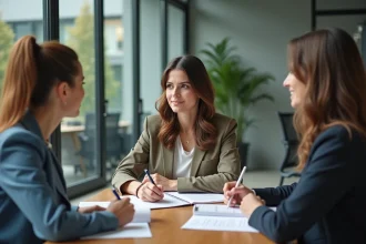 Groupe de professionnels en réunion dans un bureau moderne