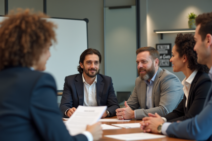 Groupe de professionnels en formation en entreprise