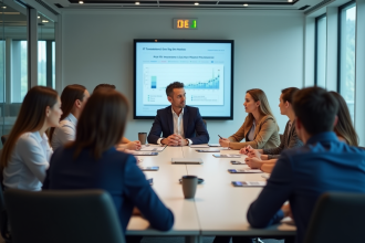 Groupe de collaborateurs en formation en entreprise