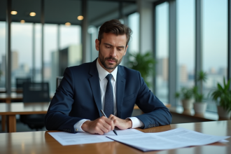 Homme d'affaires en costume dans un bureau moderne