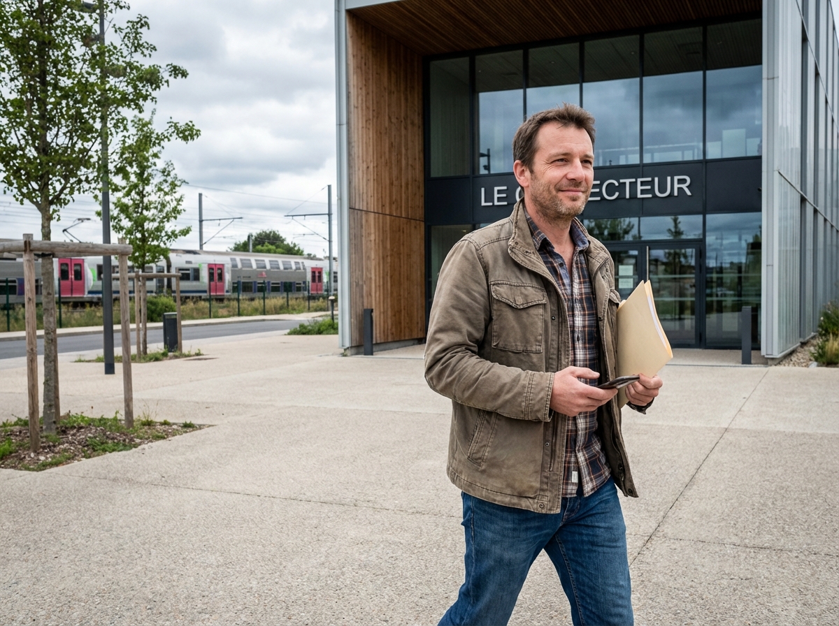 Homme marchant devant espace de coworking à Creil