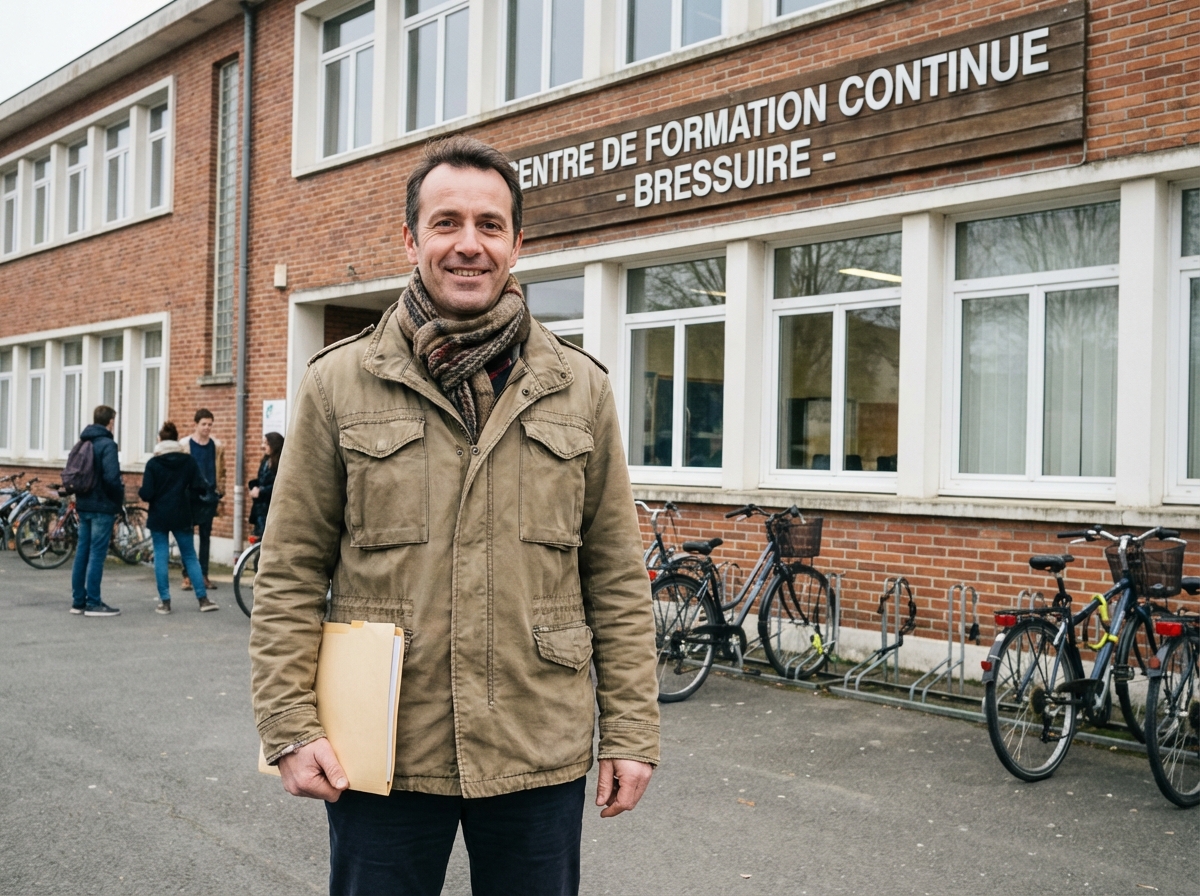 Homme souriant devant une école professionnelle à Bressuire