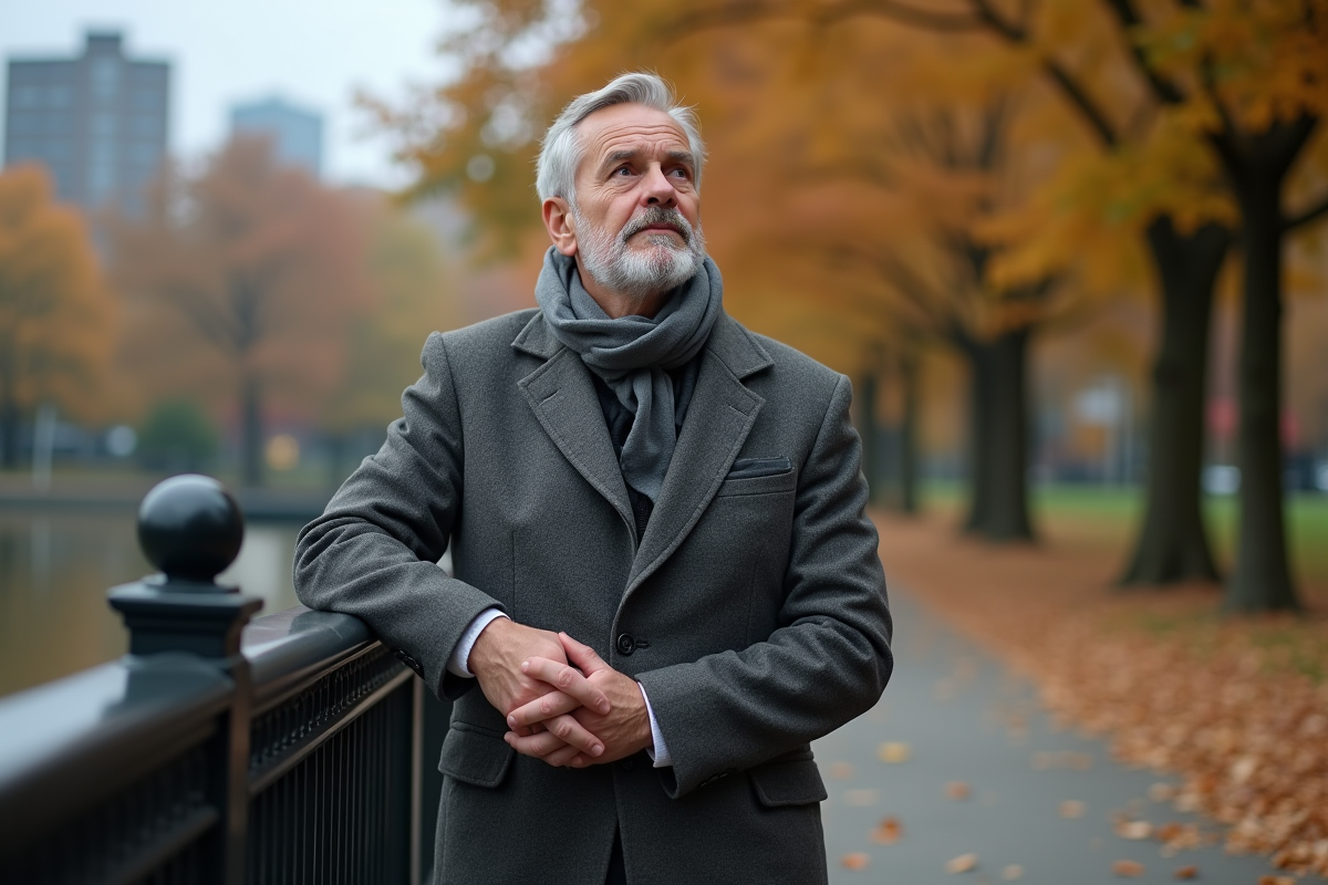 Homme regardant le ciel dans un parc en automne