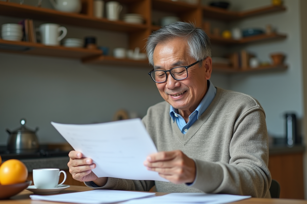Homme vérifiant des documents CPF à la maison