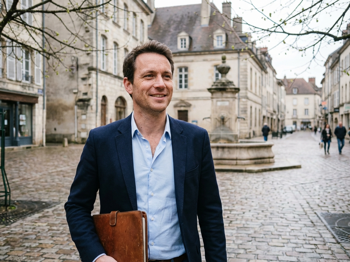 Homme marchant dans la rue historique de Vesoul
