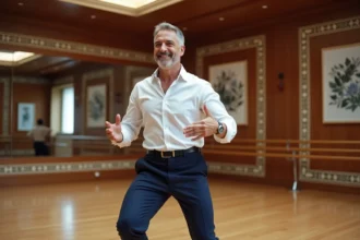 Instructeur grec de danse sirtaki en studio intérieur