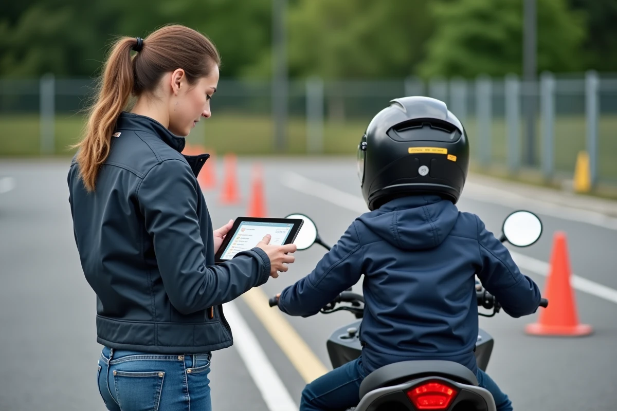 Instructeur moto avec élève lors d