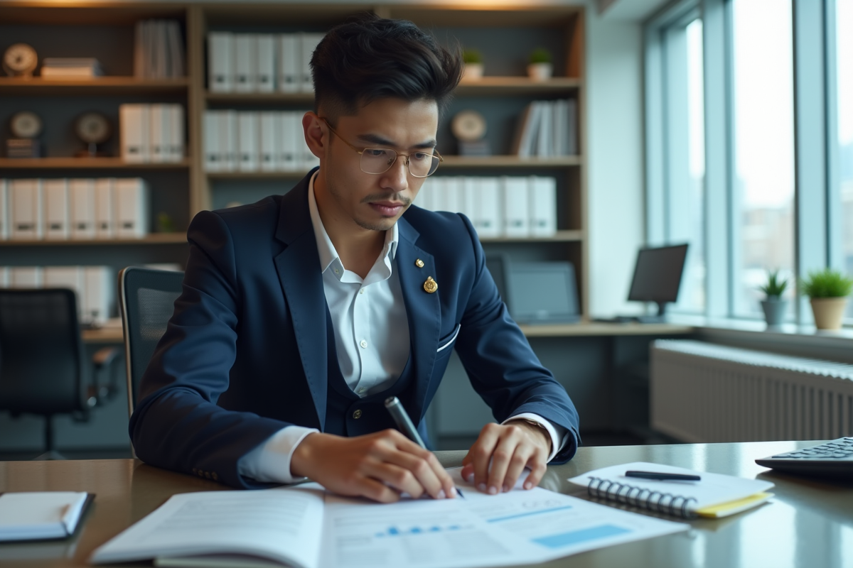 Jeune homme assistant officier en bureau moderne