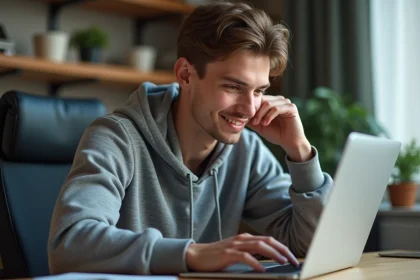 Jeune homme concentré en coding dans un bureau moderne