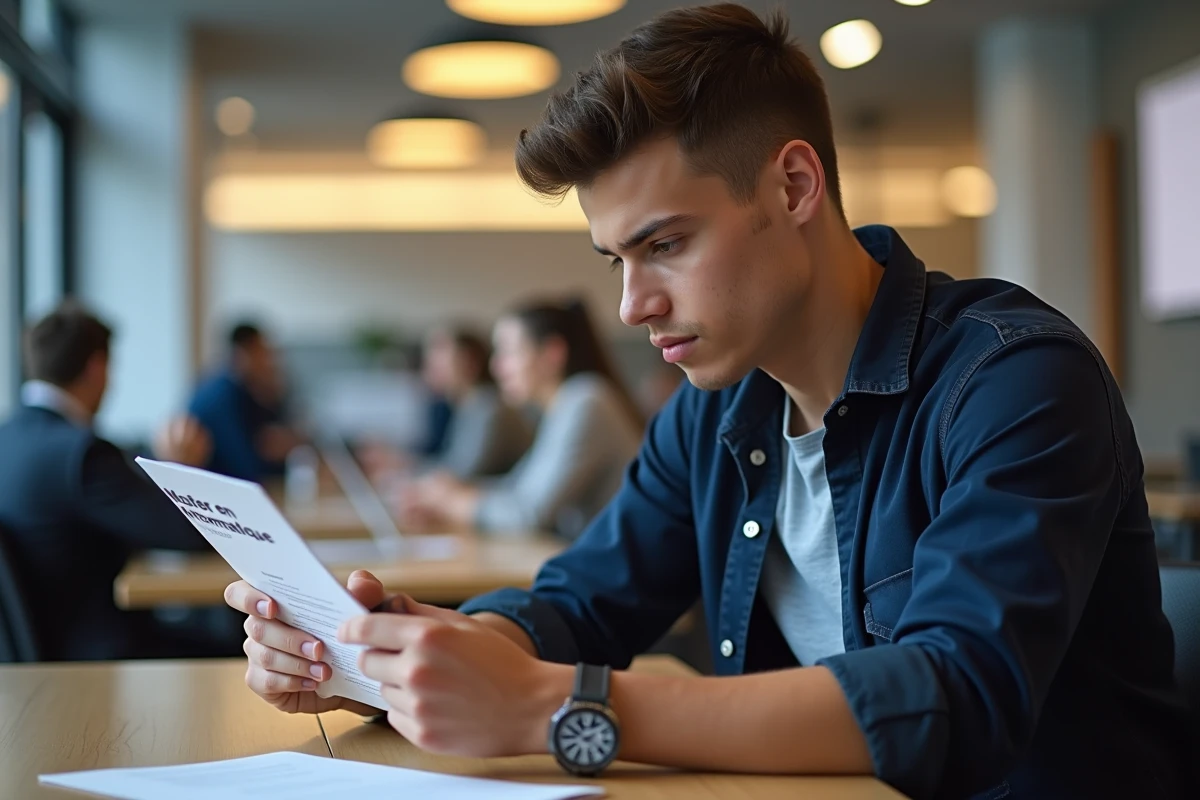 Jeune homme en smartcasual lit une brochure informatique