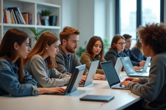 Groupe de lycéens utilisant MBN en classe moderne