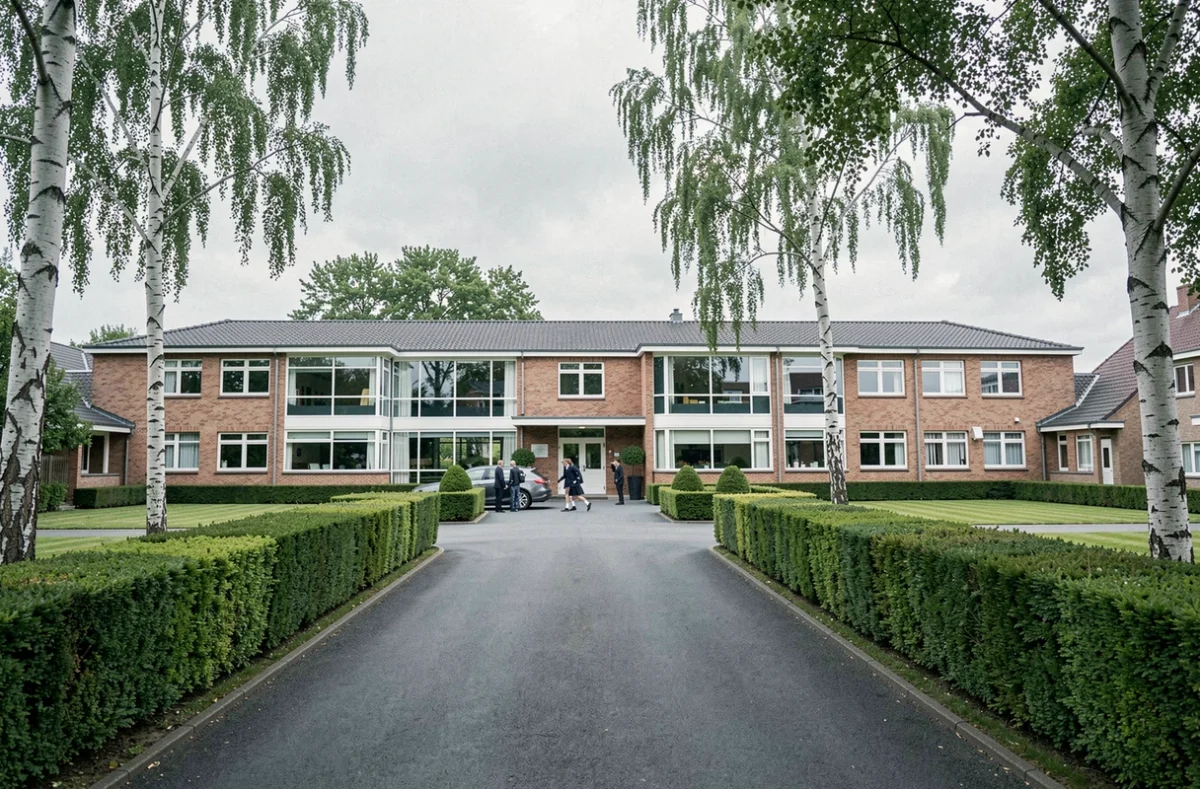 Campus de La Croix Blanche à Bondues avec bâtiment moderne en brique et allée soignée